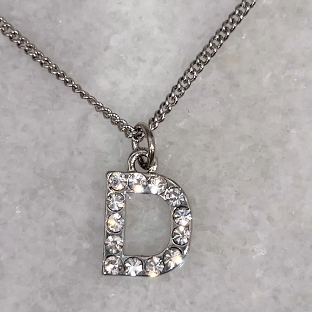 GUESS Silver Rhinestone Initial 'D' Necklace - Picture 7 of 11